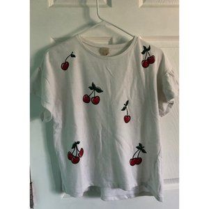 Girls Large White Blouse W/ Cherries